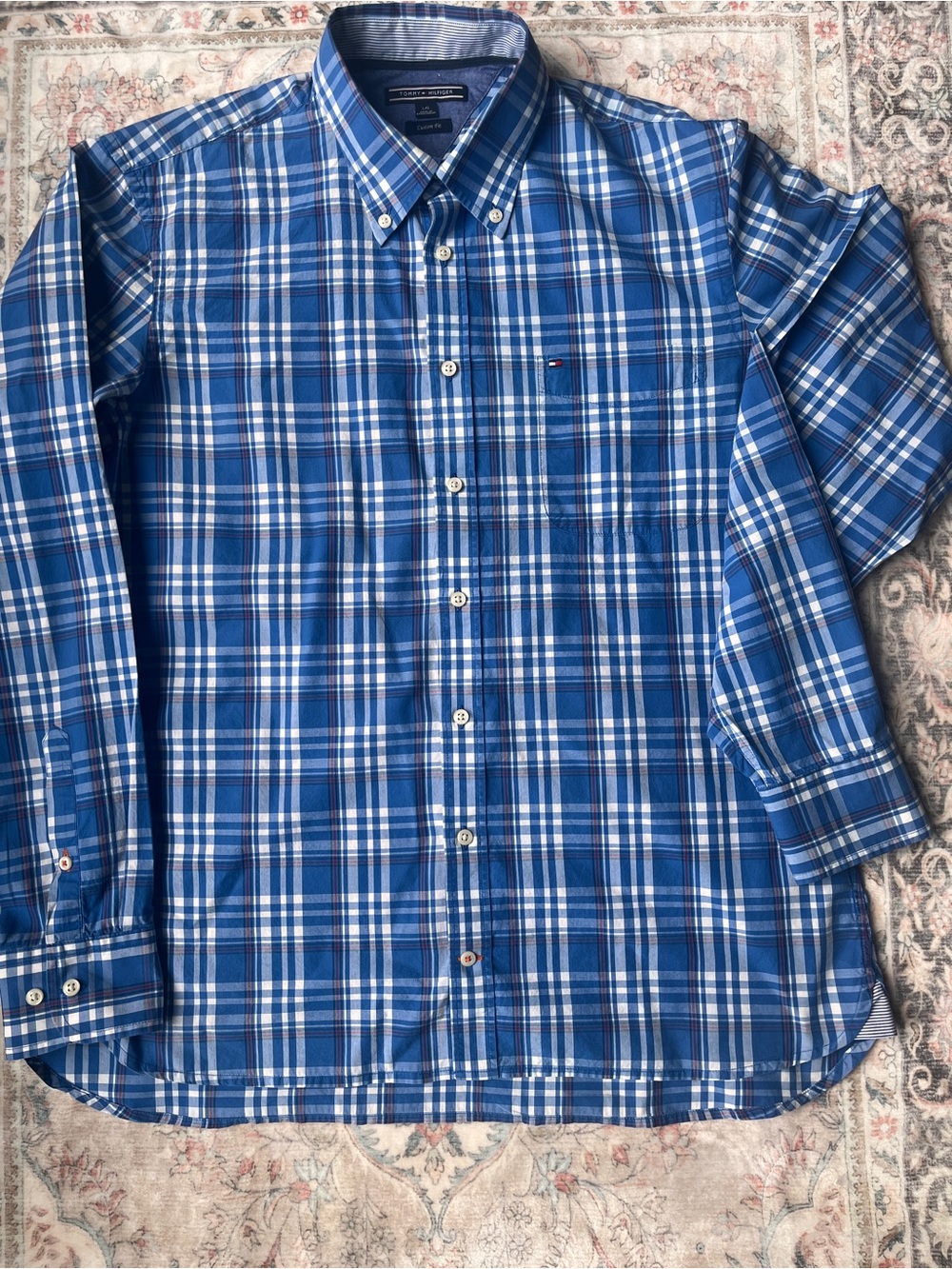 Tommy Hilfiger Blue & White Plaid Button-Down Shirt - Men's